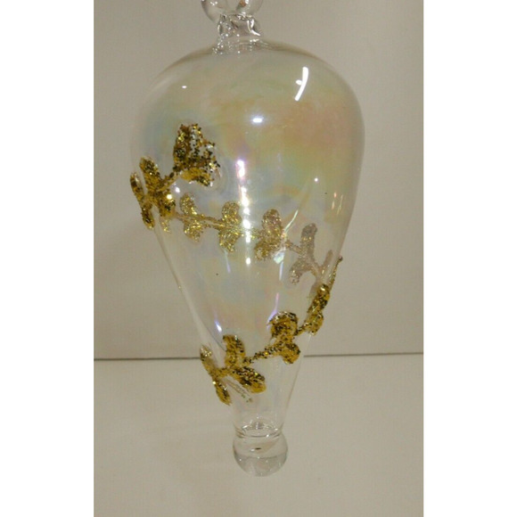 VTG Iridescent Glass Ornament Hand Decorated Gold Glitter - Picture 1 of 8